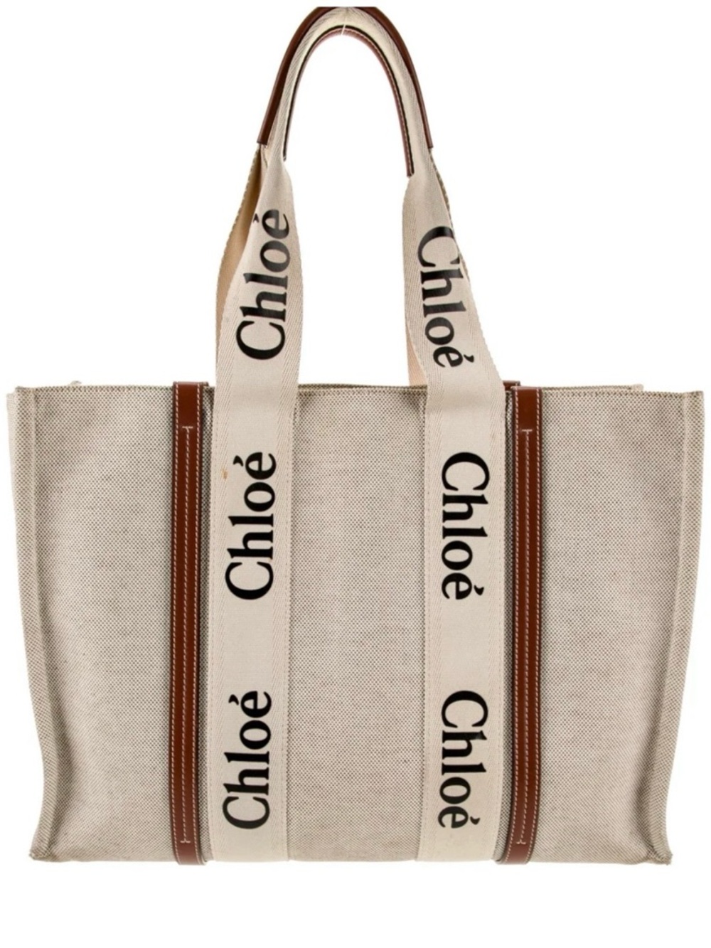 Large Chloe Canvas Tote Bag with Brown Trim - Picture 3 of 11